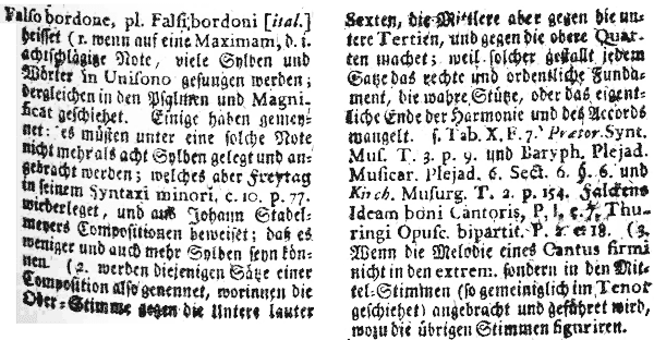 Notenbeispiel Lexikonartikel Falso bordone von G. Walter